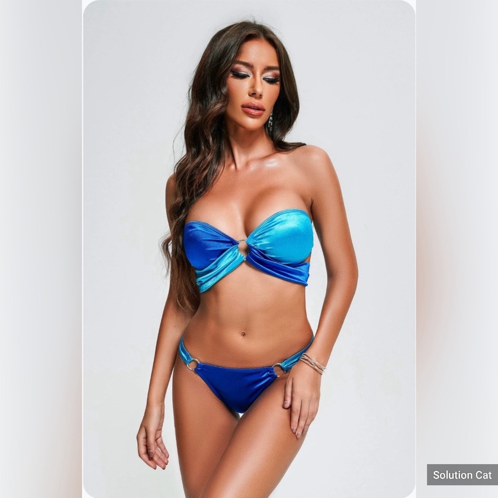 Blue and Aqua Women's Bikini Set